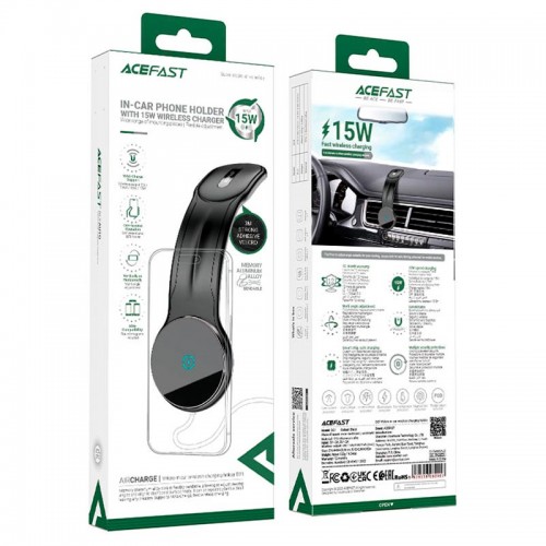 Утримувач ACEFAST D21 Velcro in-car wireless charging holder black