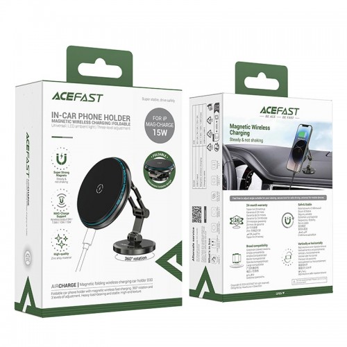 Тримач ACEFAST magnetic folding wireless charging car holder D30 |15W| black