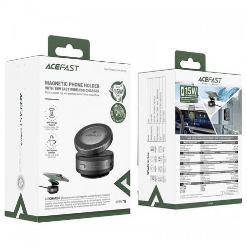 Тримач ACEFAST electric Suction cup magnetic wireless charging holder E29 |15W, 4.7-6.9"| grey