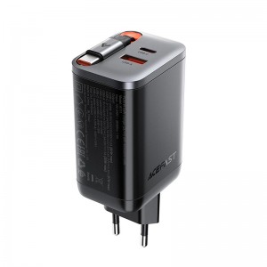 Адаптер мережевий ACEFAST PD GaN charger with retractable cable A111 |2USB-C/1USB-A, 67W/4.5A| black