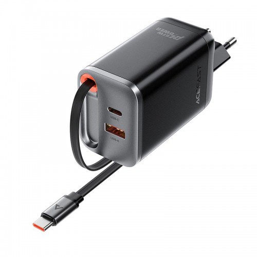Адаптер мережевий ACEFAST PD GaN charger with retractable cable A111 |2USB-C/1USB-A, 67W/4.5A| black