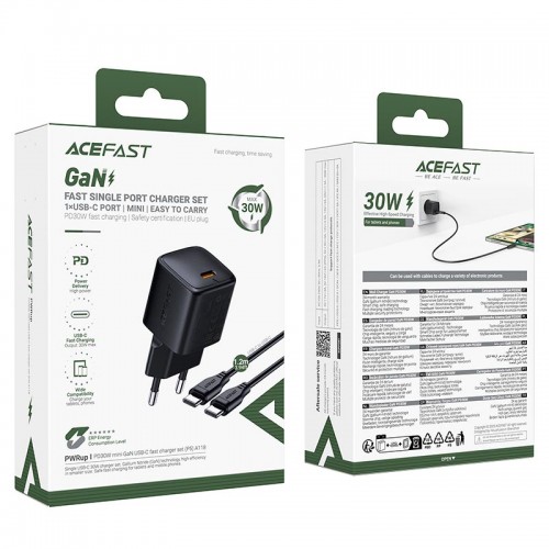 Адаптер сетевой ACEFAST PD mini GaN USB-C fast charger set A118 (P5) |1USB-C, 30W/3A|