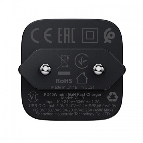 Адаптер мережний ACEFAST PD mini GaN USB-C fast charger A119 |1USB-C, 45W/3A| black