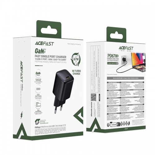 Адаптер мережний ACEFAST PD mini GaN USB-C fast charger A134 |1USB-C, 67W/3A| black