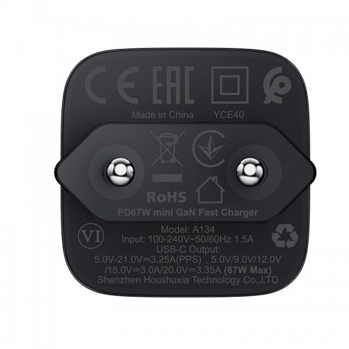 Адаптер мережний ACEFAST PD mini GaN USB-C fast charger A134 |1USB-C, 67W/3A| black