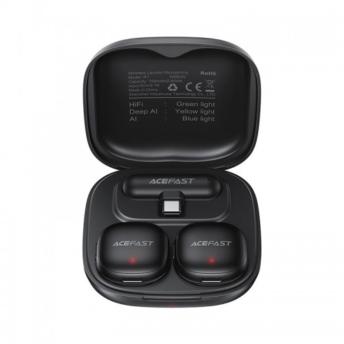 Мікрофон ACEFAST wireless lavalier microphones R1 |8/48h, AI Noice reduction, 50m, USB-C| black