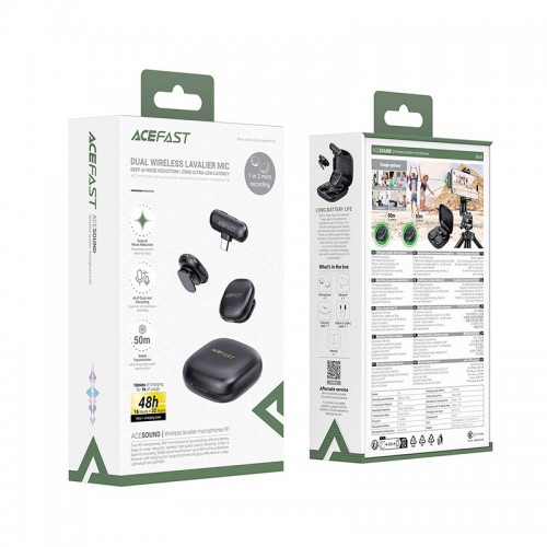 Мікрофон ACEFAST wireless lavalier microphones R1 |8/48h, AI Noice reduction, 50m, USB-C| black