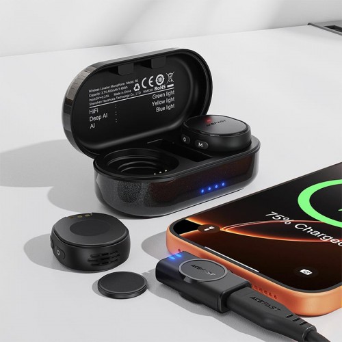 Мікрофон ACEFAST wireless lavalier microphone R3 |8/24h, AI Noice reduction, 80m, USB-C| black