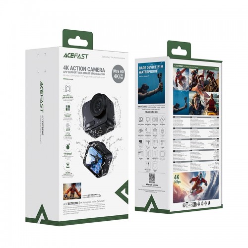 Спорт Камера ACEFAST 4K Waterproof Action Camera X1 |Sony IMX386, Wi-Fi, 2.1"| black