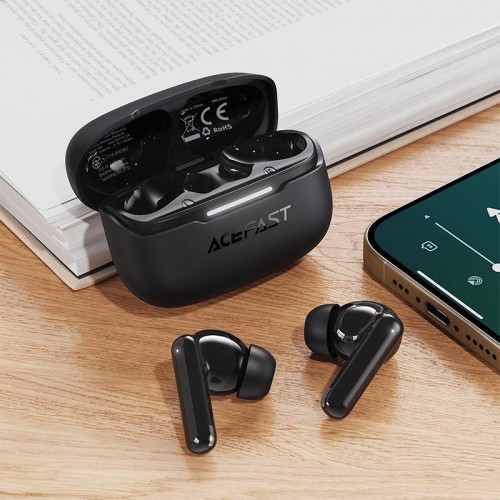 Навушники ACEFAST hybrid noise reduction true wireless earbuds W5 IPX4 |BT5.4, 6/30h, 40/500mAh, ANC| black