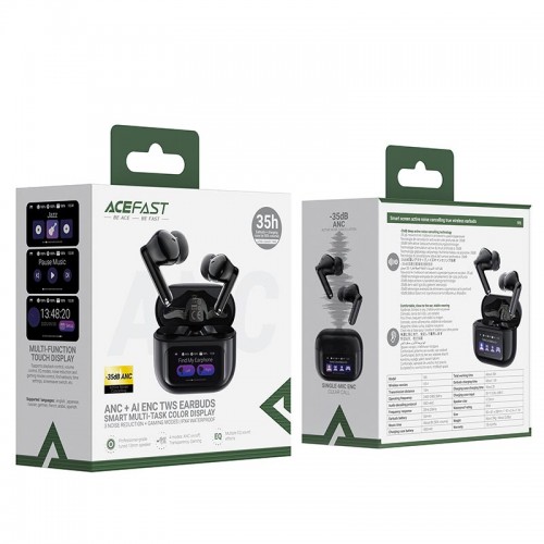 Навушники ACEFAST smart screen active noise cancelling true wireless earbuds W6 IPX4 |BT5.4, 8/35h, 35/400mAh, ANC| black