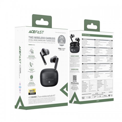Навушники ACEFAST true wireless earbuds W7 IPX4 |BT6.0, 6/24h, 35/320mAh| black