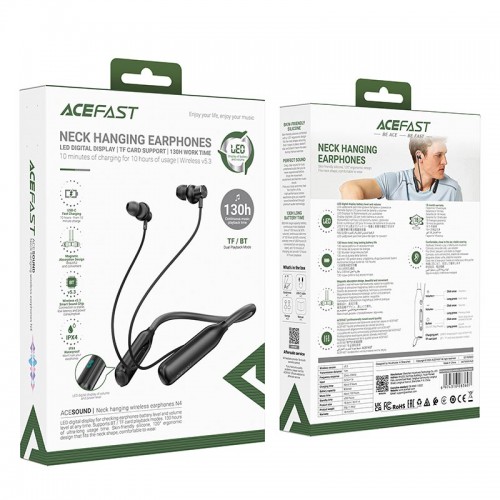 Навушники ACEFAST neck hanging wireless earphones N4 IPX4 |BT5.3/TF, 130h| black