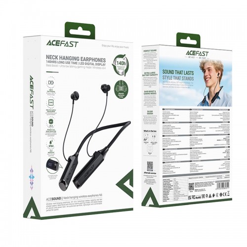 Навушники ACEFAST Neck hanging wireless earphones N6 IPX4 |VT5.4, 140h| black