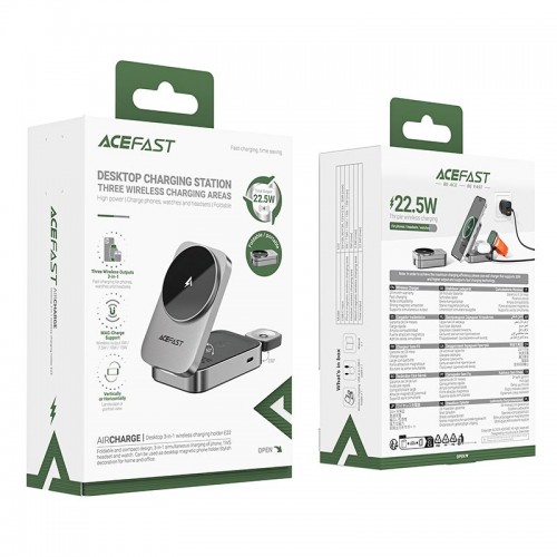 Зарядка Qi ACEFAST Desktop 3-in-1 Wireless Charging holder E22 |15W Max, 22.5W Total|