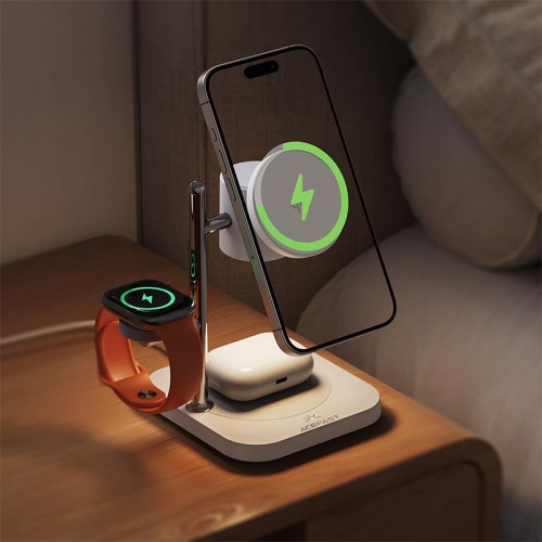 БЗП Qi2 ACEFAST 4-in-1 desktop wireless charger E39 |25W Max, 32.5W Total| white