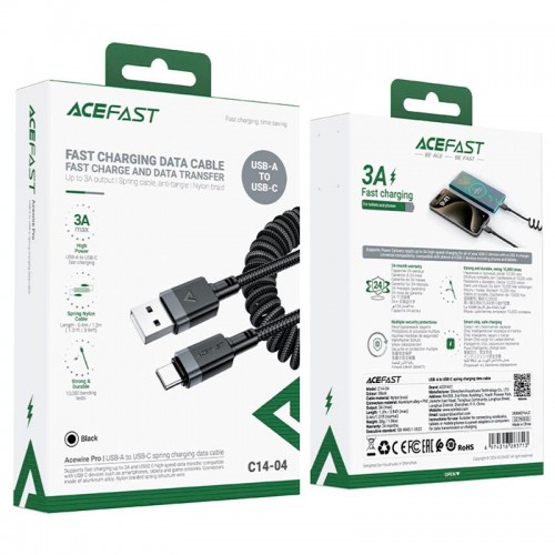 Кабель ACEFAST USB-A to USB-C напр. |1.2m, 3A| black
