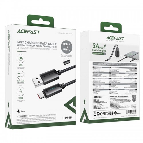 Кабель ACEFAST USB-A to USB-C |1.2m, 3A| black