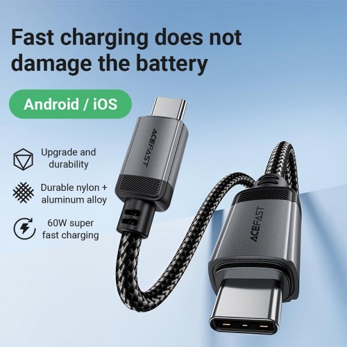 Кабель ACEFAST USB-C до USB-C алюмінієвий alloy charging data cable C20-03 |1.2m, 60W/3A| black