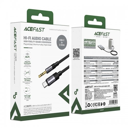 Перехідник ACEFAST USB-C to 3.5mm audio adapter cable J11 |1.2m| black