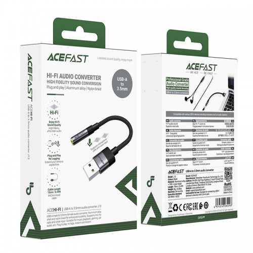 Перехідник ACEFAST USB-A to 3.5mm audio converter J13 |0.15m| black