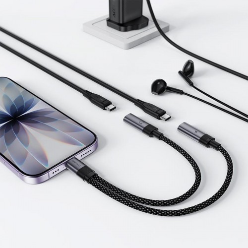 Перехідник ACEFAST USB-C 2-in-1 charging audio adapter J14 |0.17m, PD60W/3A| black