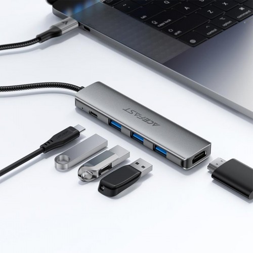 HUB адаптер ACEFAST USB-C 5-in-1 HUB docking station J16 |0.15m, 4K, PD90W, 5Gbps| grey