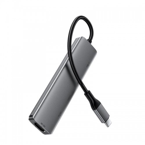 HUB адаптер ACEFAST USB-C 6-in-1 HUB docking station J18 |0.15m, 4K, PD90W, 5Gbps| grey