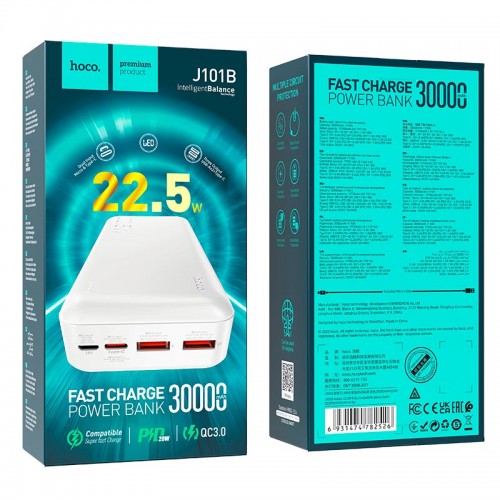 УМБ HOCO Astute fully compatible power bank J101B 30000mAh |2USB/Type-C, 20W/3A, PD/QC| black