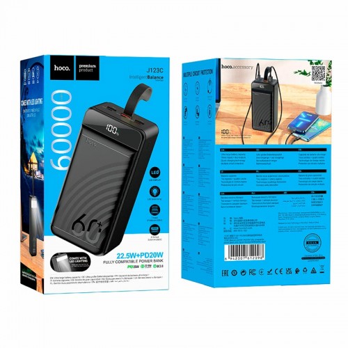 УМБ HOCO Element power bank with digital display J123C 60000mAh |3USB/Type-C/Lightning, QC/PD, 22.5W/2.4A| black