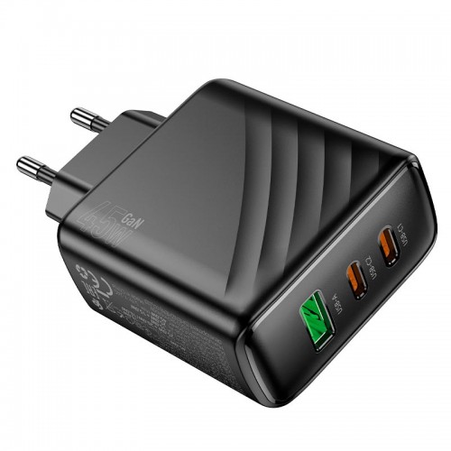 Сетевой адаптер HOCO Article charger CS26A |1USB/2Type-C, 45W/3A, PD/QC| черный