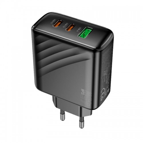 Сетевой адаптер HOCO Article charger CS26A |1USB/2Type-C, 45W/3A, PD/QC| черный