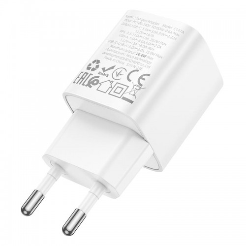 Адаптер сетевой HOCO Charm charger C147A |1USB/1Type-C, 20W/3A, PD/QC|