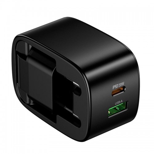 Адаптер мережевий HOCO folding charger CS101A |1USB/1Type-C, 20W/3A, PD/QC| black