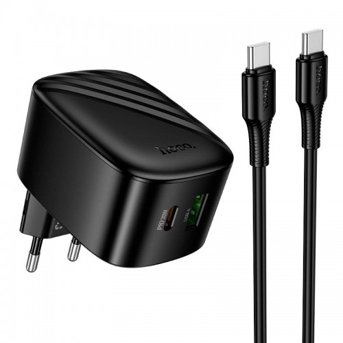 Адаптер мережевий HOCO C to C cable folding charger set CS102A|1USB/1Type-C, 30W/3A, PD/QC| black
