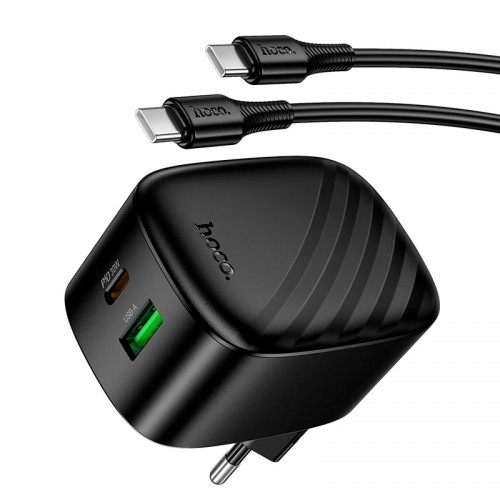Адаптер мережевий HOCO C to C cable folding charger set CS102A|1USB/1Type-C, 30W/3A, PD/QC| black