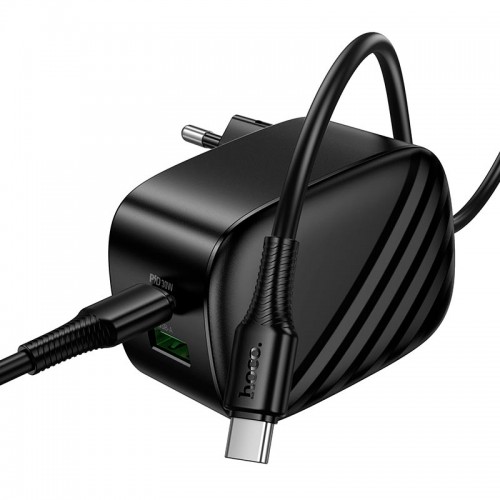 Адаптер мережевий HOCO C to C cable folding charger set CS102A|1USB/1Type-C, 30W/3A, PD/QC| black