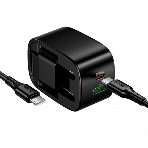 Адаптер мережевий HOCO C to C cable folding charger set CS102A|1USB/1Type-C, 30W/3A, PD/QC| black