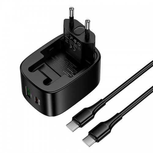 Адаптер мережевий HOCO C to C cable folding charger set CS102A|1USB/1Type-C, 30W/3A, PD/QC| black