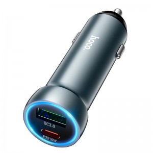 Адаптер автомобильный HOCO Prosperous dual port car charger Z54A |1USB/1Type-C, PD/QC, 48W/3A|