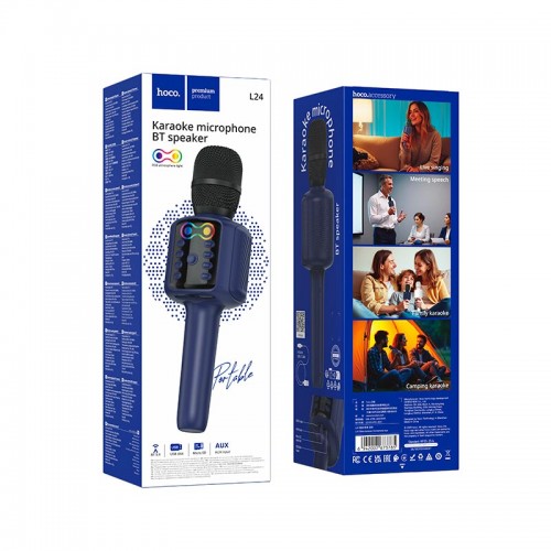 Караоке мікрофон HOCO Shine karaoke microphone L24 |BT5.4, USB/TF/AUX, RGB| white