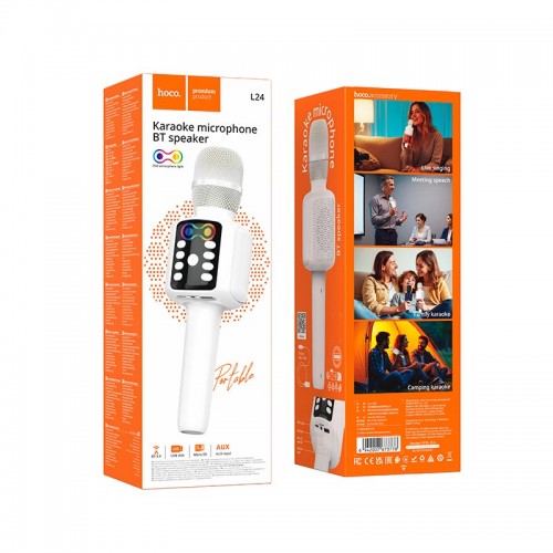 Караоке мікрофон HOCO Shine karaoke microphone L24 |BT5.4, USB/TF/AUX, RGB| white