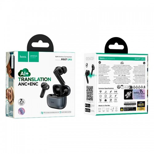 Навушники HOCO Fun smart AI translation headset EQ27 |BT5.4, ANC+ENC, 7/28h, AI| black