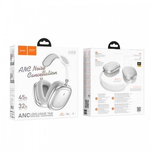 Навушники HOCO Calma ANC noise-canceling BT headphones W68 (App) |BT6.0/AUX, 32/45h, Type-C| silver
