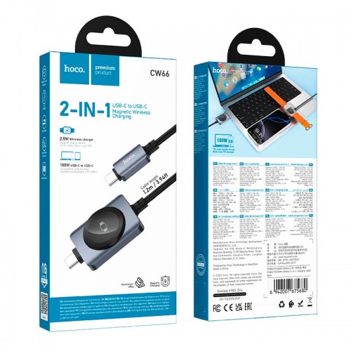Заряджання Qi HOCO PD100W+iWatch 2-in-1 charging cable CW66 black