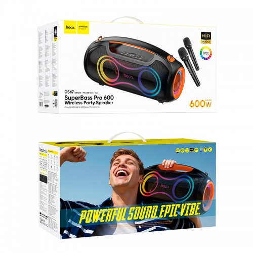 Акустика-караоке HOCO Cool light RGB BT speaker DS67 IPX5 |BT5.4, TWS, USB/AUX/TF, 30Wx2, 8.5h| black