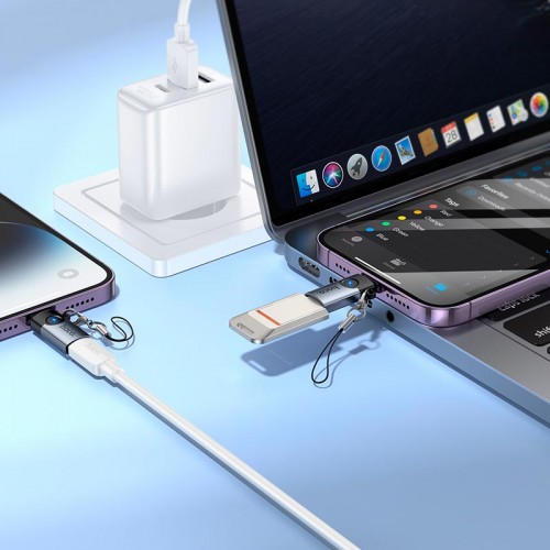 Перехідник HOCO Victory iP male to Type-C female adapter UA46A |OTG, LED| grey