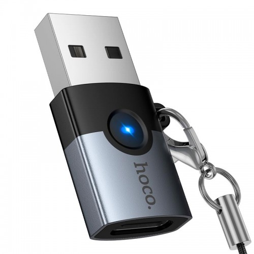 Перехідник HOCO Victory USB male to Type-C female adapter UA46B |USB3.0, 60W, LED| grey