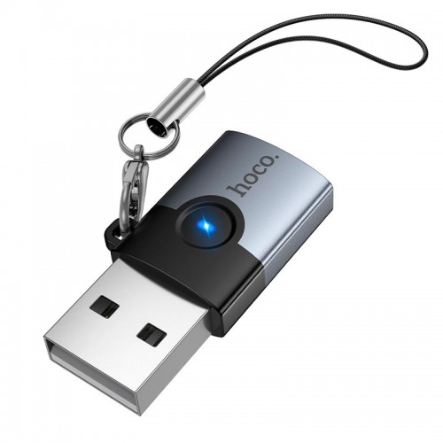 Перехідник HOCO Victory USB male to Type-C female adapter UA46B |USB3.0, 60W, LED| grey