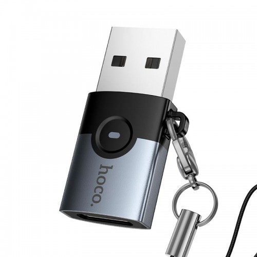 Перехідник HOCO Victory USB male to Type-C female adapter UA46B |USB3.0, 60W, LED| grey